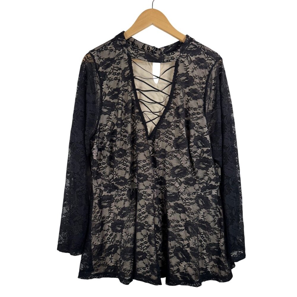 Torrid long sleeve lace peplum floral blouse black whimsy goth sz 3X